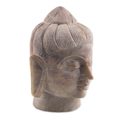 Skulptur aus Speckstein - Buddha-Kopfskulptur aus natürlichem Speckstein aus Indien