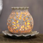 Soapstone tealight holder, 'Light Bouquet' - Floral Soapstone Tealight Holder from India