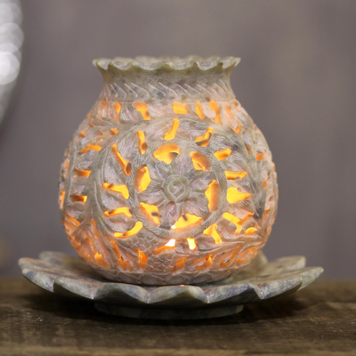 Soapstone tealight holder, Light Bouquet
