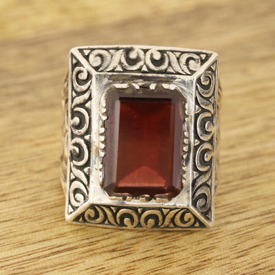 Men's garnet ring, 'Delhi Crimson' - Men's Rectangular Garnet Ring from India