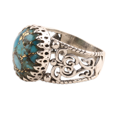 Composite turquoise cocktail ring, 'Sky Gold' - Swirl Pattern Composite Turquoise Cocktail Ring from India