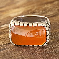 Anillo de ónix para hombre, 'Sunset Vines' - Anillo de ónix naranja para hombre elaborado en la India