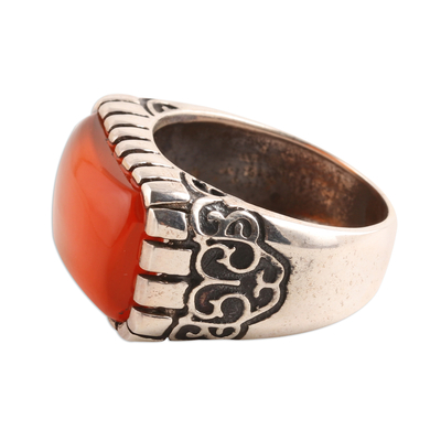 Men's onyx ring, 'Sunset Vines' - Men's Orange Onyx Ring Crafted in India