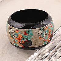 Featured review for Wood bangle bracelet, Tribal Flowers