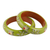 Wood bangle bracelets, 'Lime Bloom' (pair) - Floral Haldu Wood Bangle Bracelets in Lime from India (Pair) (image 2a) thumbail