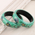 Wood bangle bracelets, 'Floral Viridian' (pair) - Floral Wood Bangle Bracelets in Viridian from India (Pair)