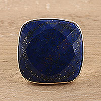 Men's lapis lazuli ring, 'Bold and Blue'