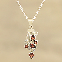 Garnet pendant necklace, 'Vine Glory' - Vine Pattern Garnet Pendant Necklace from India