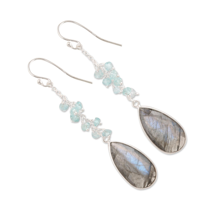 Labradorite and blue topaz dangle earrings, 'Late Sky' - 12-Carat Labradorite and Blue Topaz Dangle Earrings