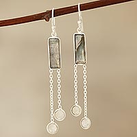 Labradorite and rainbow moonstone dangle earrings, 'Misty Cheer' - Labradorite and Rainbow Moonstone Dangle Earrings from India