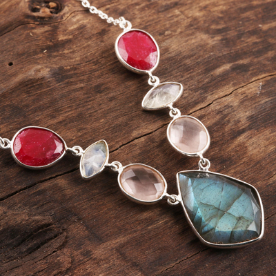 Multi-gemstone pendant necklace, 'Glittering Gemstones' - 21.5-Carat Multi-Gemstone Pendant Necklace from India
