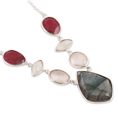 Multi-gemstone pendant necklace, 'Glittering Gemstones' - 21.5-Carat Multi-Gemstone Pendant Necklace from India