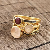Gold plated multi-gemstone cocktail ring, 'Cute Harmony' - Gold-Plated Multi-Gemstone Cocktail Ring from India