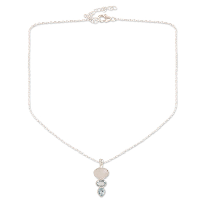 Blue topaz and rainbow moonstone pendant necklace, 'Glowing Glitter' - Blue Topaz and Rainbow Moonstone Pendant Necklace