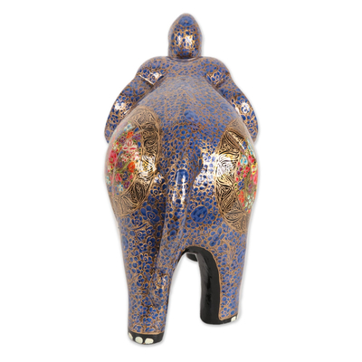 Escultura de papel maché - Escultura de elefante de papel maché azul floral de la India
