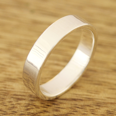 Sterling silver band ring, 'Simple Etude' - High-Polish Sterling Silver Band Ring from India