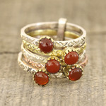 Onyx multi-stone ring, 'Alluring Glow' - Red-Orange Onyx Multi-Stone Ring from India