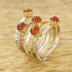 Onyx multi-stone ring, 'Alluring Glow' - Red-Orange Onyx Multi-Stone Ring from India