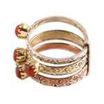 Onyx multi-stone ring, 'Alluring Glow' - Red-Orange Onyx Multi-Stone Ring from India