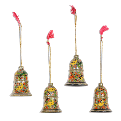 Bird Motif Wood Ornaments from India (Set of 4)
