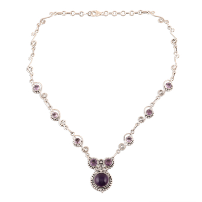 Amethyst pendant necklace, 'Meerut Magic' - Indian Amethyst and Sterling Silver Necklace