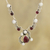 Garnet and cultured pearl pendant necklace, 'Radiant Garland' - Leaf Pattern Garnet and Cultured Pearl Necklace thumbail