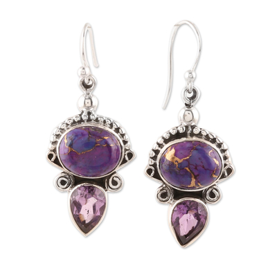 Amethyst and composite turquoise dangle earrings, 'Regal Allure' - Regal Sterling Silver and Amethyst Earrings from India