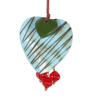 Wood ornaments, 'Zigzag Hearts' (set of 4) - Mango Wood Heart Ornaments from India (Set of 4)