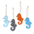 Wood ornaments, 'Colorful Seahorses' (set of 4) - Mango Wood Seahorse Ornaments from India (Set of 4)