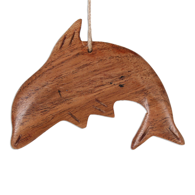 Wood ornaments, 'Happy Dolphins' (set of 3) - Dolphin-Themed Wood Ornaments from India (Set of 3)