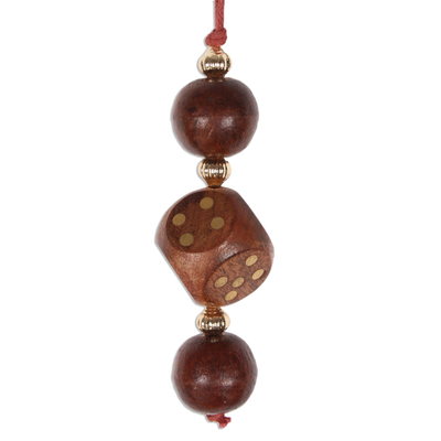 Wood beaded ornaments, 'Luck' (set of 6) - Dice-Themed Wood Beaded Ornaments from India (Set of 6)