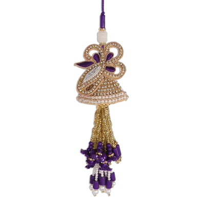 Beaded ornaments, 'Holiday Glamour in Purple' (set of 3) - Gold and Purple Beaded Ornaments from India (Set of 3)