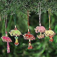 Ornaments, 'Elephant Glamour' (set of 5) - Elephant-Themed Ornaments Crafted in India (Set of 5)