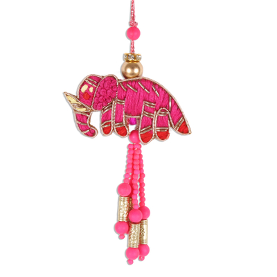 Cotton ornaments, 'Elephant Glamour' (set of 5) - Elephant-Themed Ornaments Crafted in India (Set of 5)