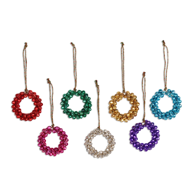 Assorted Steel Bell Wreath Ornaments from India (Set of 7)