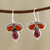 Carnelian and garnet dangle earrings, 'Droplet Trios' - Teardrop Carnelian and Garnet Dangle Earrings from India