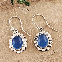 Chalcedony dangle earrings, 'Radiant Petals' - Oval Chalcedony Dangle Earrings Crafted in India