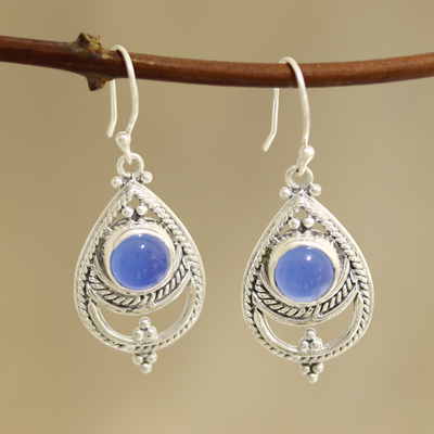 Chalcedony dangle earrings, Mysterious Blue