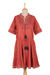 Cotton A-line dress, 'Delhi Spring in Russet' - Floral Embroidered Cotton A-Line Dress in Paprika from India