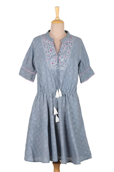 Cotton A-Line Summer Dress in Wedgwood Blue