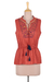 Cotton blouse, 'Delhi Spring in Russet' - Floral Embroidered Cotton Blouse in Paprika from India thumbail