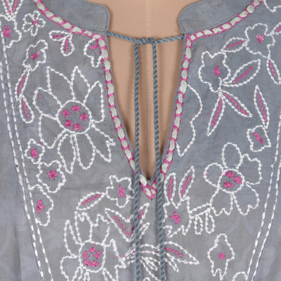 Embroidered sleeveless cotton blouse, 'Delhi Spring in Wedgwood' - Sleeveless Cotton Blouse in Blue from India