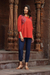 Cotton top, 'Delhi Spring in Russet' - Embroidered Cotton Top in Paprika from India thumbail