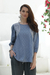 Cotton top, 'Delhi Evening' - Embroidered Cotton Top in Cadet Blue from India (image 2) thumbail