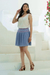 Minifalda de algodón bordada - Minifalda femenina azul de algodón bordado