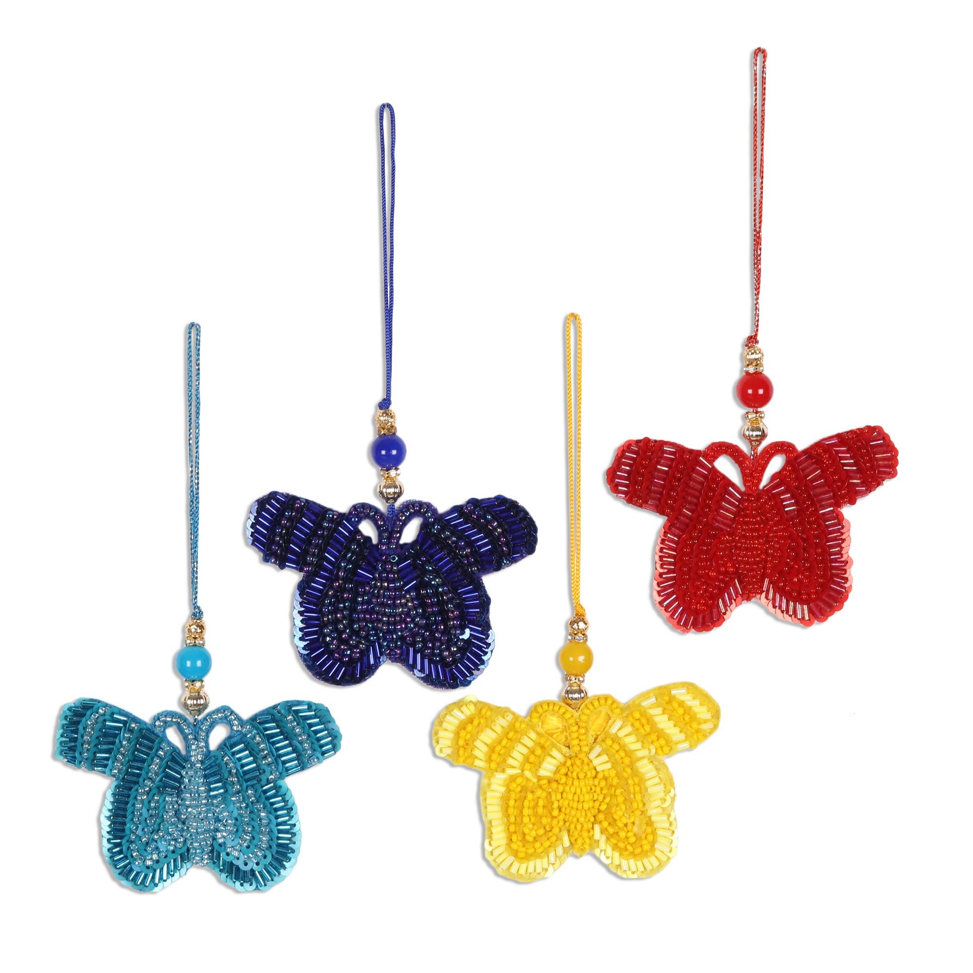 Glass Beaded Butterfly Ornaments from India (Set of 4) Glamorous Butterflies NOVICA