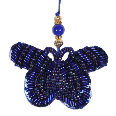 Glass beaded ornaments, 'Glamorous Butterflies' (set of 4) - Glass Beaded Butterfly Ornaments from India (Set of 4)