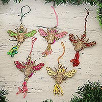 Beaded ornaments, 'Colorful Bees' (set of 5) - Assorted Beaded Bee Ornaments from India (Set of 5)