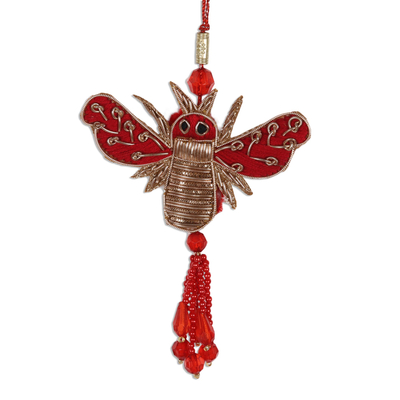 Beaded ornaments, 'Colorful Bees' (set of 5) - Assorted Beaded Bee Ornaments from India (Set of 5)