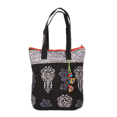 Black and White Batik Cotton Tote from India